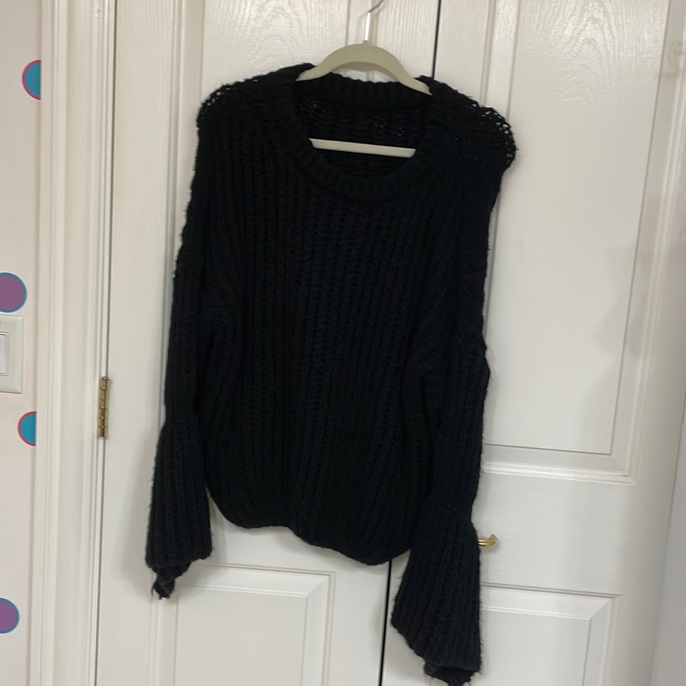 Black Oversized Bell Sleeve Sweater